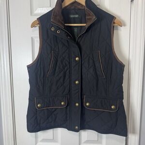 Lauren Ralph Lauren Quilted Puffer Vest Womens Large Black Zip Up Equestrian